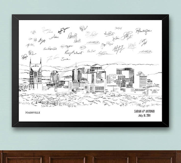 Nashville Skyline Alternative Wedding Guestbook Print, Guest Book, Bridal Shower, Wedding, Custom, Alternative Guest Book, Housewarming, Birthday Party - Darlington Guestbooks