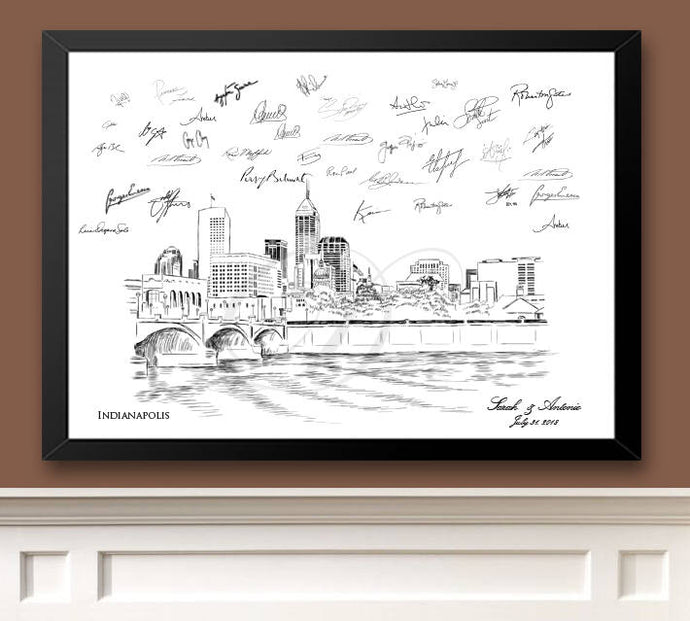 Indianapolis Skyline Guestbook Print, Guest Book, Bridal Shower, Wedding, Custom, Alternative Guest Book, Wedding Sign-in (8 x 10 - 24 x 36) - Darlington Guestbooks