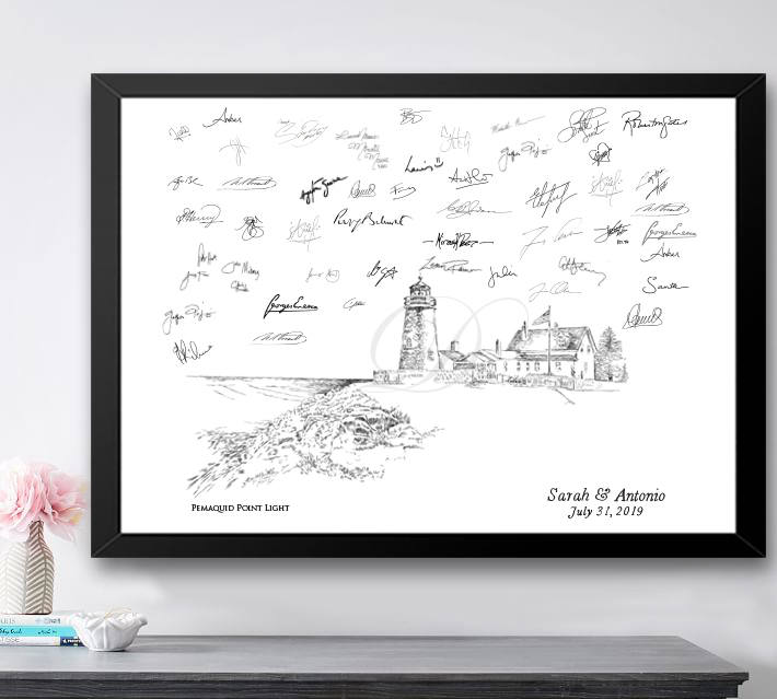 Pemaquid Lighthouse Guestbook Print, Guest Book, Bridal Shower, Maine Wedding, Alternative GuestBook,  Sign-in (8 x 10 - 24 x 36) - Darlington Guestbooks