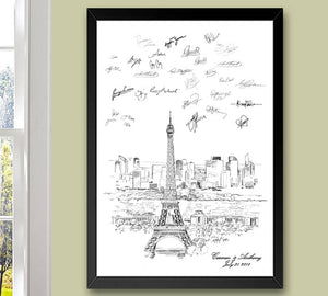 Paris Skyline Guestbook Print, Guest Book, French Themed, Bridal Shower, Wedding, Custom, Alternative, Wedding Sign-in (8 x 10 - 24 x 36) - Darlington Guestbooks