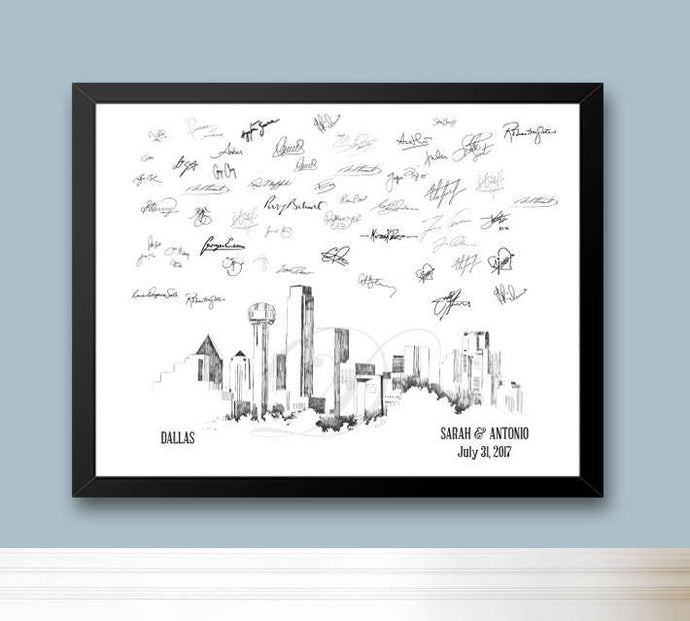 Dallas Skyline Guestbook Print, Guest Book, Bridal Shower, Wedding, Custom, Alternative Guest Book, Wedding Sign-in (8 x 10 - 24 x 36) - Darlington Guestbooks