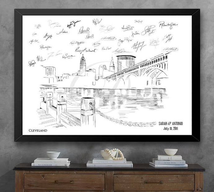 Cleveland Skyline Guestbook Print, Guest Book, Bridal Shower, Wedding, Custom, Alternative Guest Book, Wedding Sign-in (8 x 10 - 24 x 36) - Darlington Guestbooks