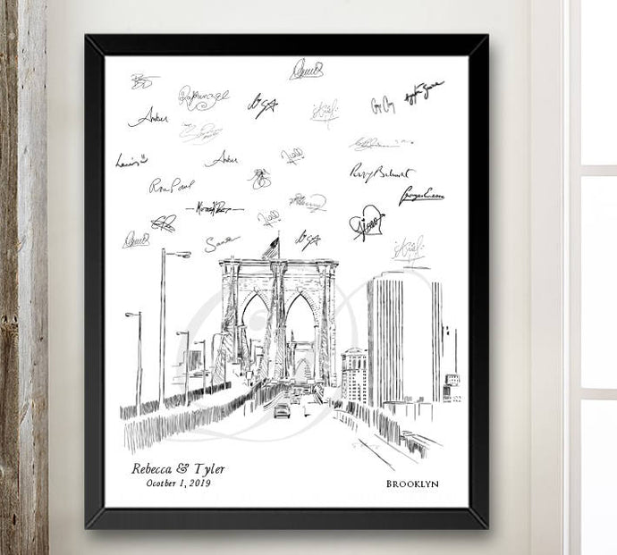 Brooklyn Skyline Guestbook Print, Beach, Guest Book, New York, NYC, Bridal Shower, Wedding, Custom, Alternative, Baby Shower, Family Reunion - Darlington Guestbooks