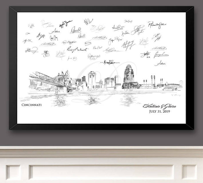 Cincinnati Skyline Guestbook Stadium View Print, Guest Book, Bridal Shower, Wedding, Custom, Alternative Guest Book, Wedding Sign-in - Darlington Guestbooks