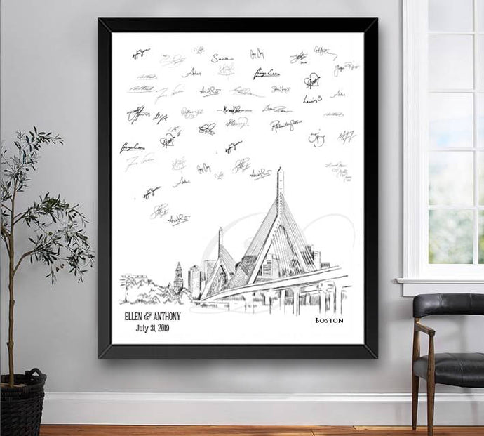 Zakim Bridge Guestbook Print, Boston Guest Book, Bridal Shower, Wedding, Custom, Alternative, Baby Shower, Family Reunion, Birthday FREE PEN