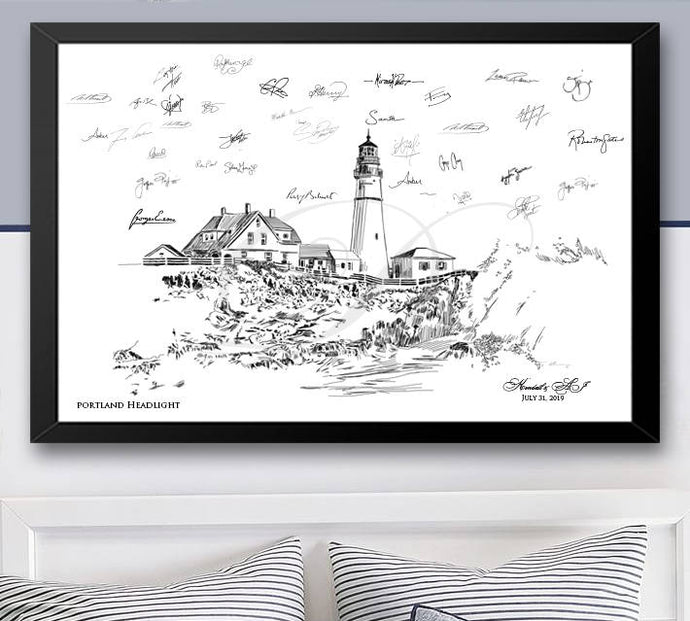 Portland Head Lighthouse Guestbook Print, Guest Book, Bridal Shower, Maine, Wedding, Alternative GuestBook, Birthday, Sign-in FREE PEN - Darlington Guestbooks