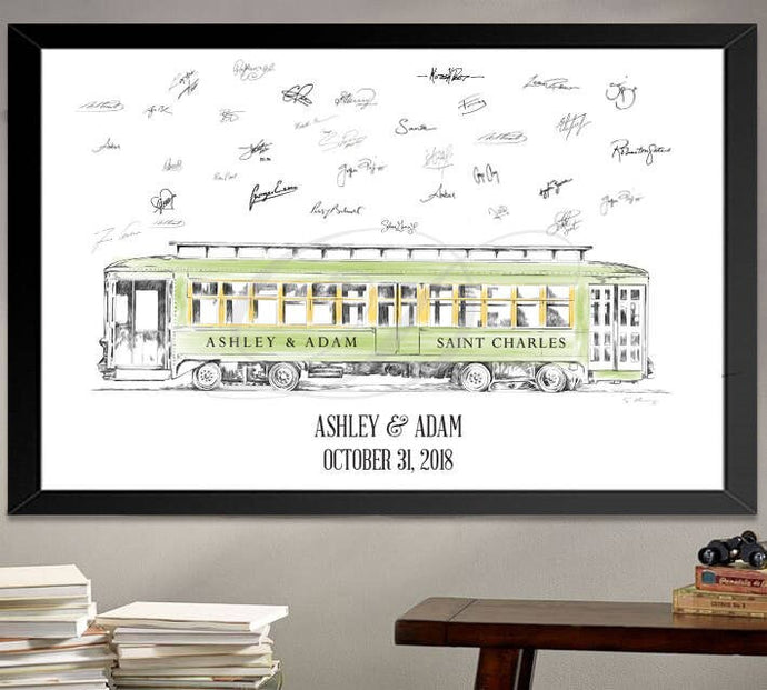 Trolley Car Alternative Wedding Guest Book Print, Savannah, Green Cable Car Guestbook, Bridal Shower, Streetcar, Guest Book, Sign-in