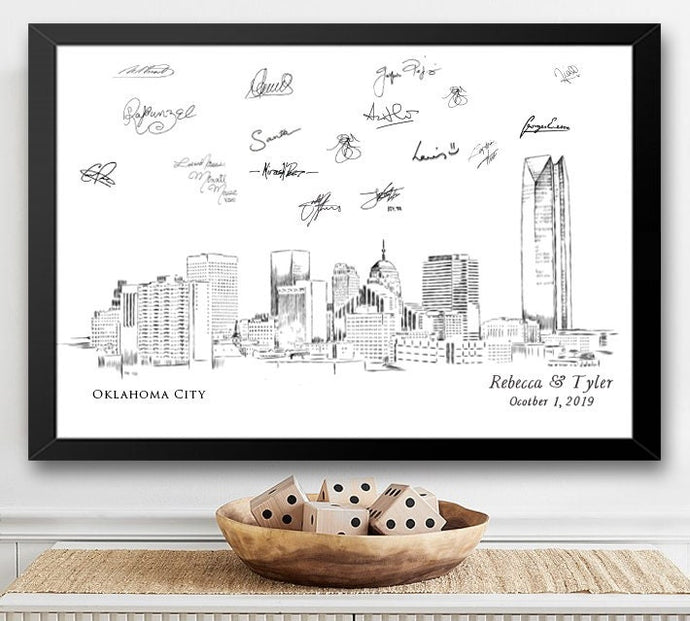 Oklahoma City Skyline Wedding Guest Book Alternative Print, Guestbook, Bridal Shower, Wedding, Custom, Guest Book, Oklahoma Wedding, Sign-in