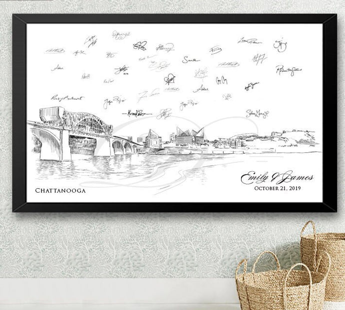 Chattanooga Skyline Wedding Guest Book Alternative Print, Guestbook, Bridal Shower, Wedding, Custom, Tennessee, Family Reunion, Sign in