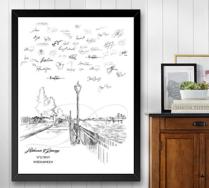 Weehawken New Jersey Skyline Wedding Guest Book Alternative Print, NJ Skyline, Wedding Guestbook, Bridal Shower, Wedding, Guestbook, Sign-in